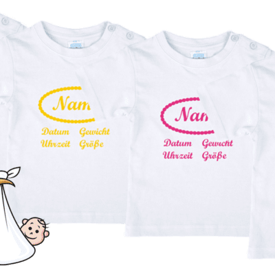 T-Shirt für Baby mit Namen und Geburtsdaten