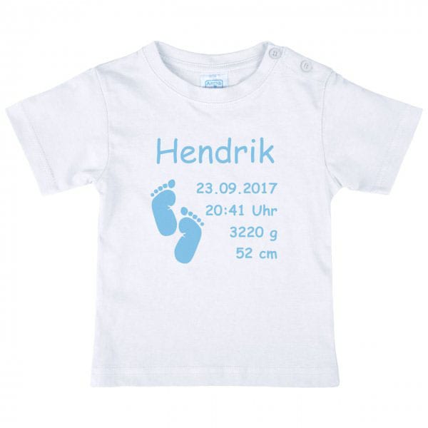 Datum bestickt Geschenk Baby/Kinder T-Shirt mit Wunschnamen 
