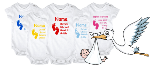Bodys für Babys mit Namen und Geburtsdaten